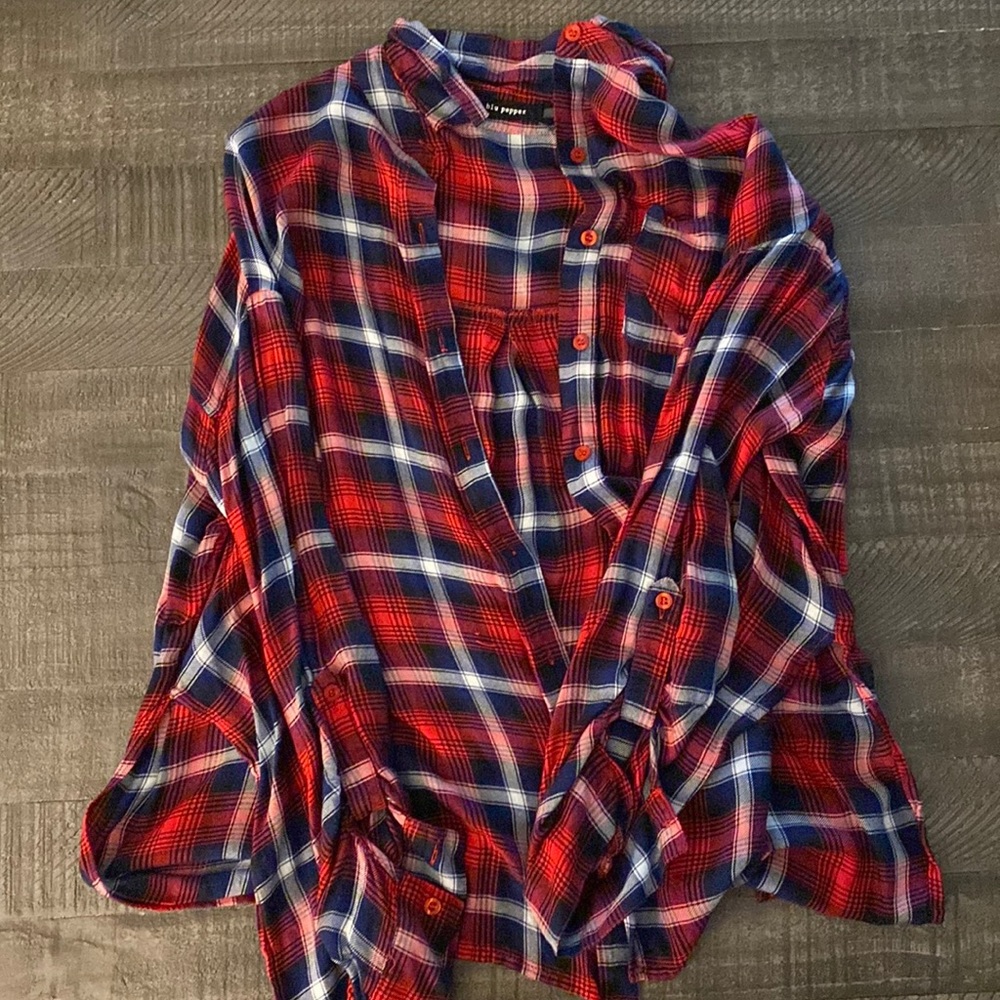 Oversized lightweight red flannel with side slits!